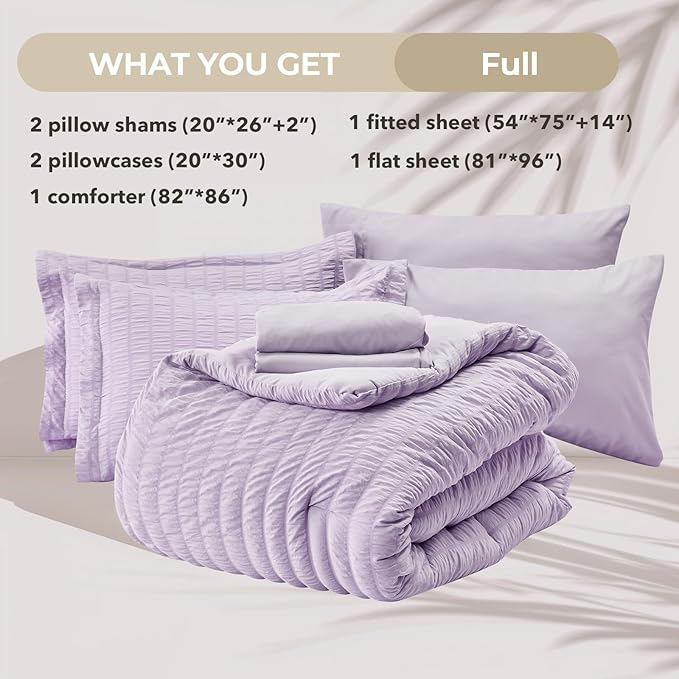 HYMOKEGE Lavender Duvet Cover Full Size, Ultra Soft 3-Piece Seersucker Duvet Cover Set with Zipper Closure, Soft Brushed Microfiber Bedding Set with 8 Corner Ties (80"x90", 2 Pillowshams)