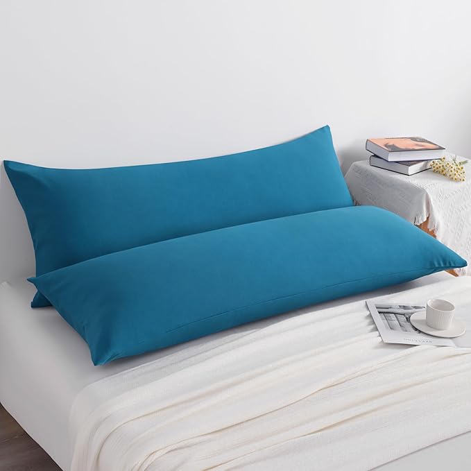 NTBAY Body Pillow Cases Set of 2, 2 Pack Brushed Microfiber 20x54 Pillow Cases, Soft, Wrinkle, Fade, Stain Resistant Teal Blue Pillow Cases with Envelope Closure, 20x54 Inches, Teal Blue