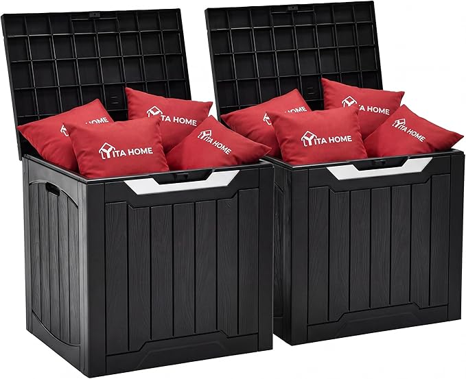 YITAHOME 31 Gallon Deck Boxes Set of 2, Lockable Outdoor Storage Bins for Patio Cushions, Garden Tools, Weather-Resistant Resin Storage Solution, Black