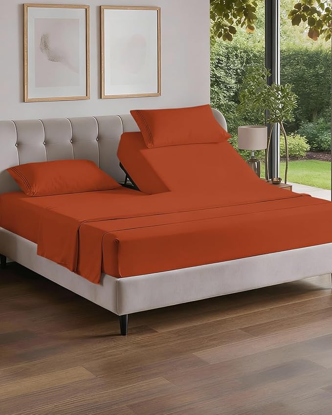 Flex Top Split Head King 4 Piece Sheet Set - Ultra-Soft, Breathable & Cooling Bed Sheets Set - Hotel Luxury Bedding for Women & Men with Deep Pockets - Wrinkle and Fade Free - Oeko-Tex - Terracotta