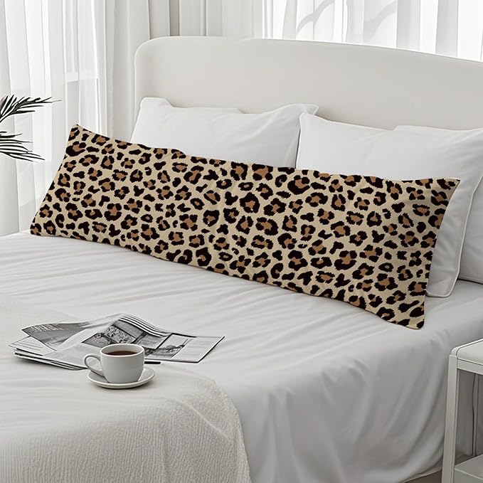 Trendy Leopard Print 20x54 Body Pillow Cover, Cheetah Print Room Decor, Girly Bedroom Dorm Decor, Funky Brown Leopard Animal Skin Decorative Long Body Pillow Cases for Bed Couch