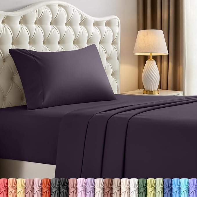 Utopia Bedding Twin Sheet Set – 3 Piece Bed Sheets for Twin Size Bed, Soft and Breathable Microfiber, Includes 1 Fitted Sheet, 1 Flat Sheet and 1 Pillowcase – Oeko Tex (Dark Purple)