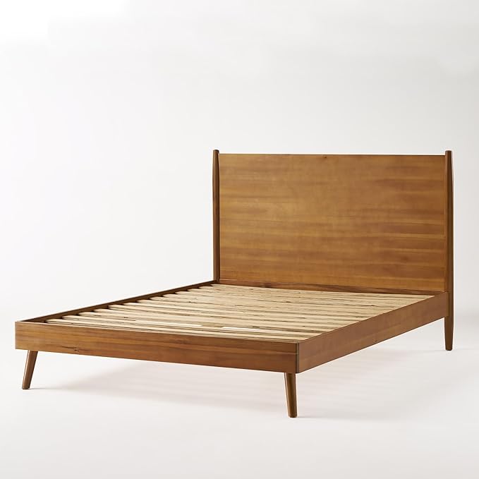 Merax Queen Size Solid Wood Platform Bed, Mid-Century Modern Bed Frame with Splayed Legs, 600 lbs Weight Capacity, No Box Spring Needed, Natural