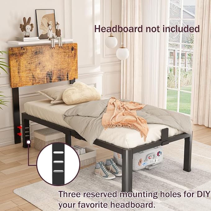 Bilily 14 Inch Twin Bed Frame Metal Platform with Round Corner Legs,3500 LBS Heavy Duty Steel Slats Support,Headboard Compatible,No Box Spring Needed,Easy Assembly,Mattress Retainer,Underbed Storage