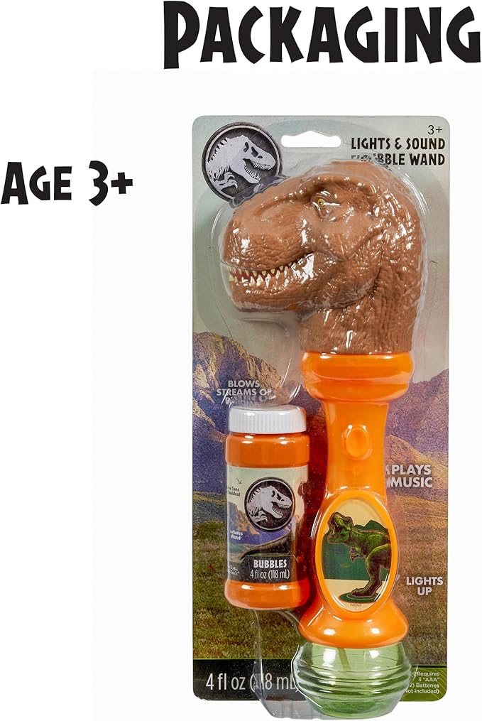 Little Kids Jurassic World Light and Sound Musical Bubble Wand, Includes Bubble Solution