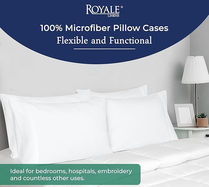 Royale Linen White Pillowcase Set Of 12 - Standard 20"x26" Bed Pillow Cover - 1800 Brushed Microfiber -Wrinkle & Fade Resistant - Bulk Pillow Cases - Hotel Quality Pillowcase 12 Pack (Standard, White)