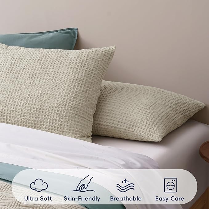 PHF Ultra Soft Waffle Weave Pillow Shams California King Size, No Insert, 2 Pack 20" x 40" Pillowcases,Breathable & Skin-Friendly Pillow Cases, Stylish Decorative Bed Pillow Cases Covers, Linen