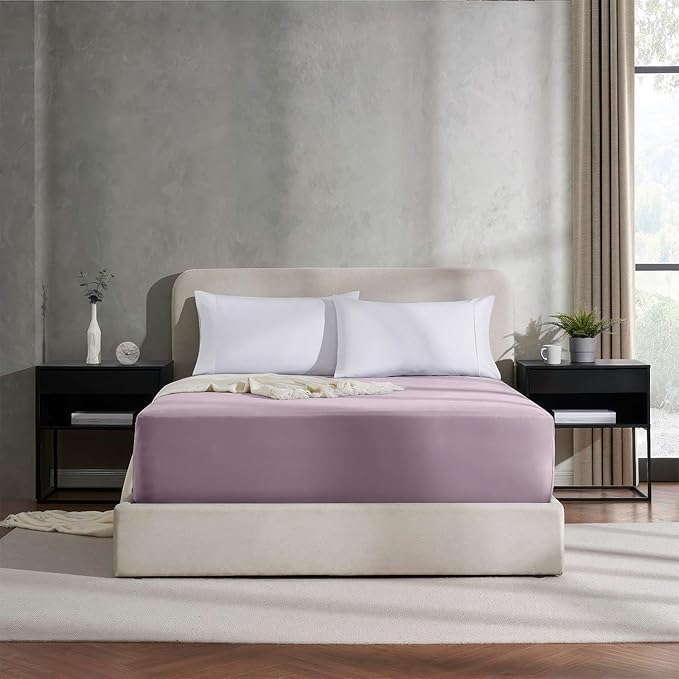 Nestl Grayish Purple California King Fitted Sheet Extra Deep Pocket, Hotel Luxury Cal King Fitted Sheet Only Easily Fits 18 to 24 Inch Mattress, Super Soft, Wrinkle-free, Breathable with Corner Straps