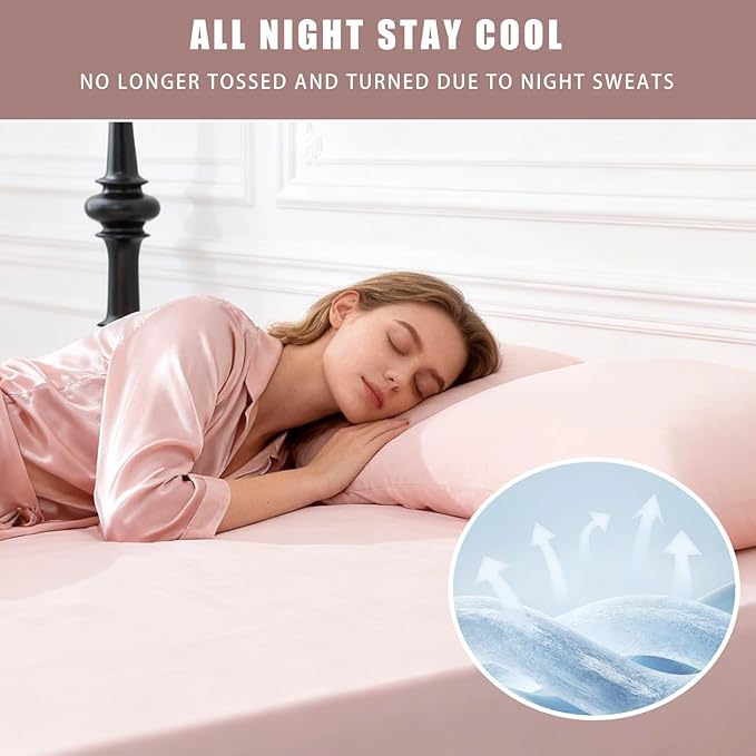 TELUS Cooling Pillowcases Queen Size 2-Pack, Silky Soft Breathable Pillow Case with Envelope Close, Stay Cool Pillow Cover for Hot Sleepers and Night Sweats, 20x30 Inch, Pink