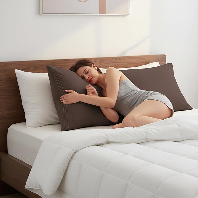 Elegant Comfort Luxury Ultra-Soft 1-Piece Body Pillowcase - 1500 Premium Hotel Quality Microfiber Double Brushed - Wrinkle Resistant, Body Pillowcase Size, Chocolate Brown