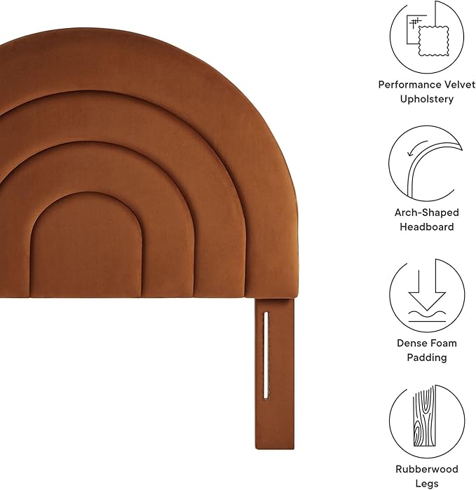 Modway Solana Soft Arch Shaped Round Twin Headboard in Rust – Upholstered Headboard – Stain-Resistant Performance Velvet Headboard for Twin Beds
