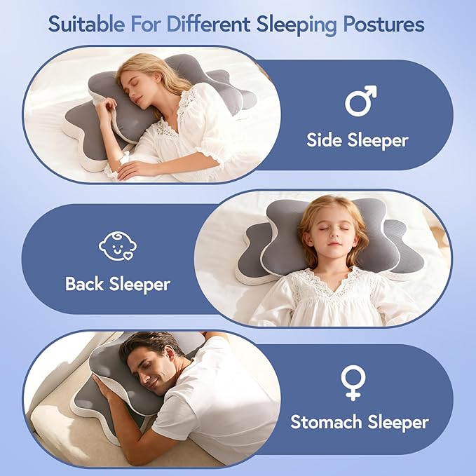 Sleep Apnea Pillow for Side Sleepers, Cervical Neck Pillow for Neck Pain Relief, Ergonomic Contour Memory Foam Pillow with Cooling Washable Cover for Back, Side & Stomach Sleepers