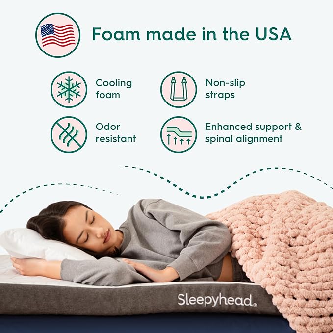 Sleepyhead Full 3 Inch Mattress Topper, Super Gel & Copper-Infused Memory Foam for College Dorm Beds, Cooling & Support, Made in USA, Removable Washable Cover, CertiPUR-US® Certified (Full 3")