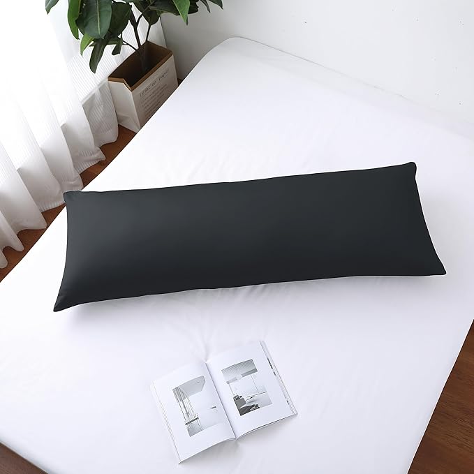 Body Pillow Cover Long Pillow Case,100% Egyptian Cotton Bed Pillow Protector with Zipper,400 Thread Count Cooling Full Body Pillowcase for Adults 20x54 Inches (1 Pack,Black)