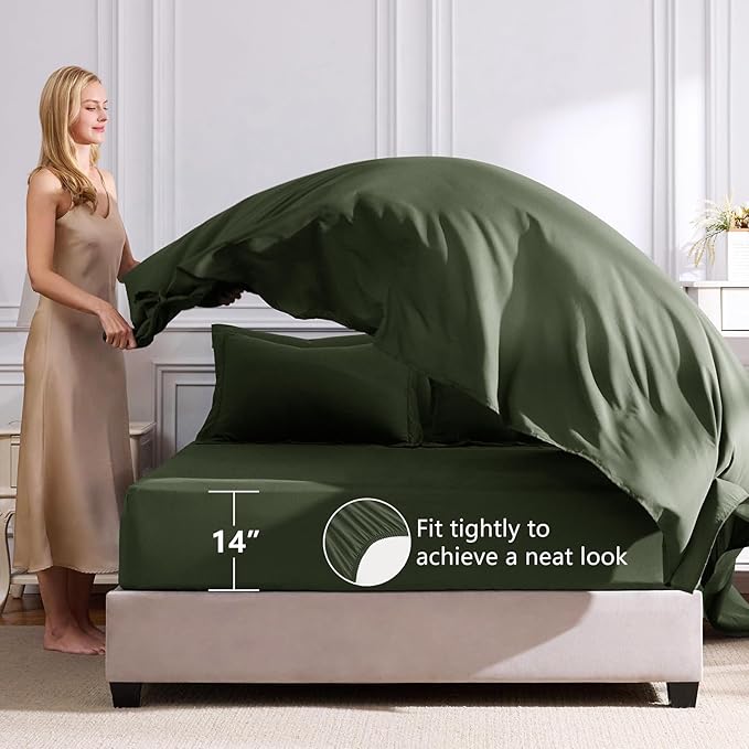 CozyLux Queen Comforter Set Dark Green - Bed in a Bag Queen Size 7 Pieces, Luxury Soft Bed Set for All Seasons, Bedding Set with Down Alternative Comforter, Sheets, Pillowcases & Shams