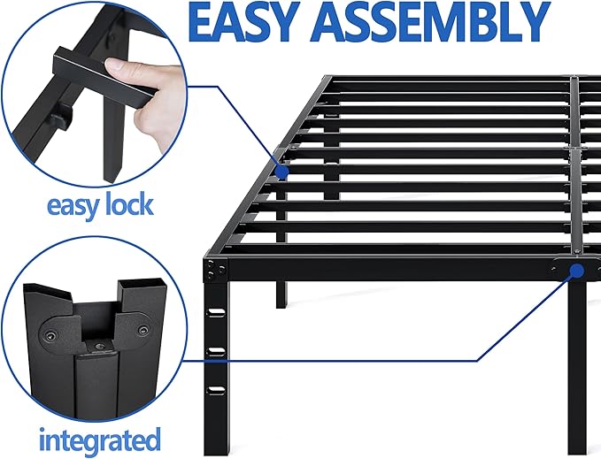 NEW JETO Metal Bed Frame,King Size Bed Frame with Storage Space,Heavy Duty Sturdy Mattress Foundation,Easy Assembly,No Box Spring Needed, Black,14 Inch,King, Bedroom Furniture