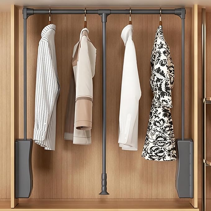 Hitess Soft-Close Pull Down Closet Rod, Stainless Steel Wardrobe Lifts,Adjustable 21-47 Inch Chrome Polished Side Mounted Rail Organizer for Hanging Clothes