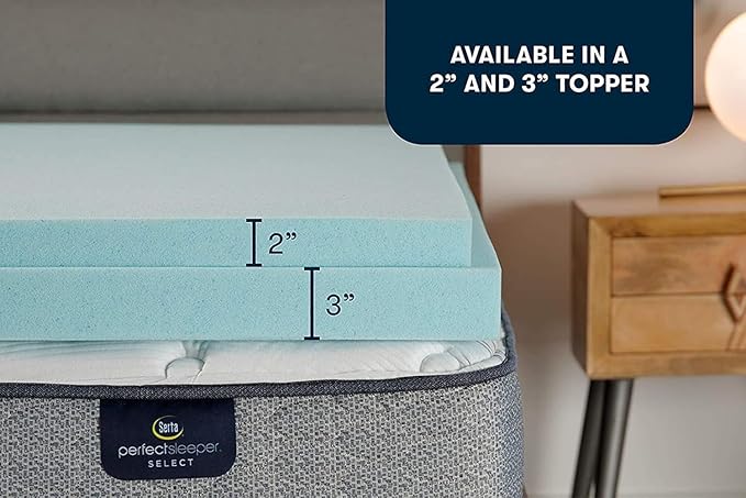 Serta ThermaGel Cooling, Pressure-Relieving Memory Foam Mattress Topper, 2 Inch, Twin XL, Blue