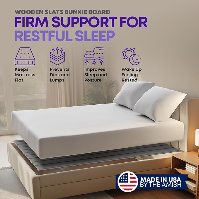 Greaton, Wooden Queen Bed Slats for Support Under Mattress with Cover – Replacement Wood Slats for Queen Size Bed Frame – Under Mattress Support Without Extra Height – 3.38-Inch Standard Width