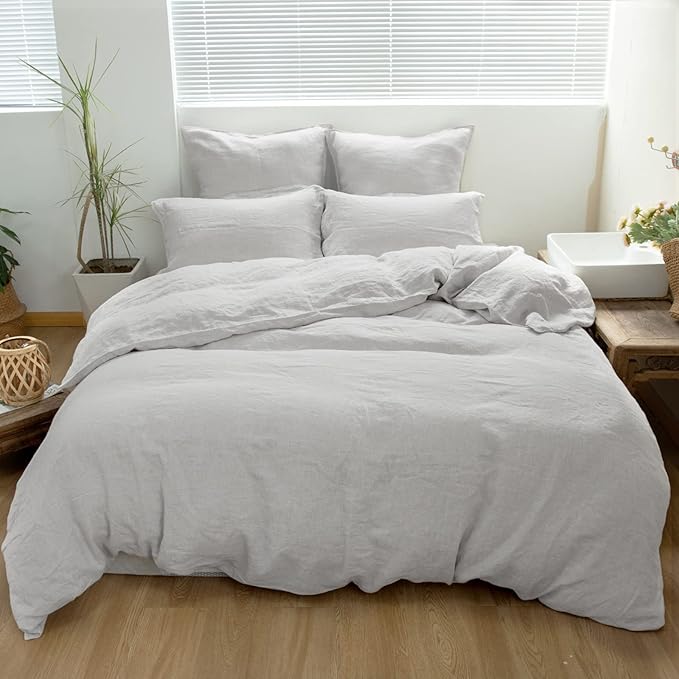Simple&Opulence 100% Washed Linen Euro Shams 26'' x 26'' Pack of 2, Basic Style Solid Color Natural Flax Farmhouse Decorative Square Throw Pillow Covers for Bed Couch Sofa - Light Grey