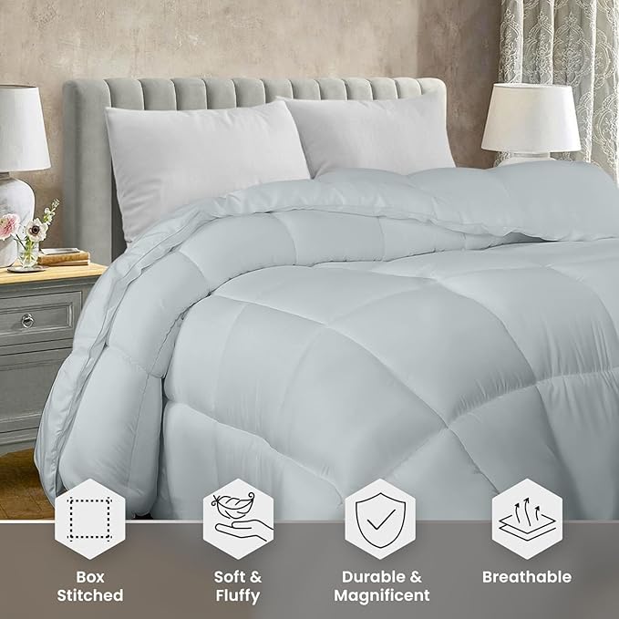 Utopia Bedding Twin Comforter Duvet Insert, Quilted Light Grey Comforter with Corner Tabs, Box Stitched Down Alternative Comforters Twin Size 64 x 88 inches