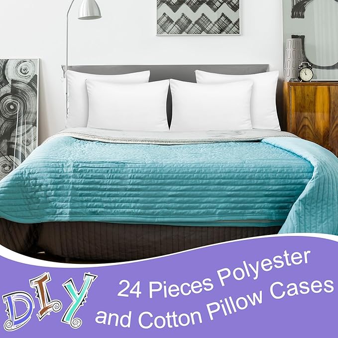 Shimeyao 24 Pcs 20 x 40 Inch Zippered Pillow Protectors Bulk, Standard Size Bedding Pillow Cases, Soft Breathable Cotton Sateen Dust Protection Covers White Protectors for Home Hotel Rental