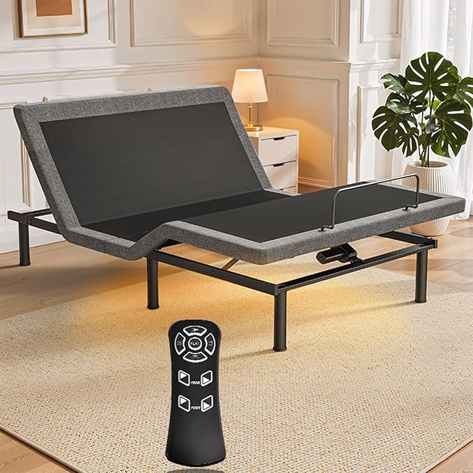 Twin XL Adjustable Bed Frame: Back & Foot Incline Electric Bed Base, Remote Control with Storage Basket, USB-A & USB-C Both Sides Charging, 3 Heights Under-Bed Lighting, Easy Assembly Zero Gravity