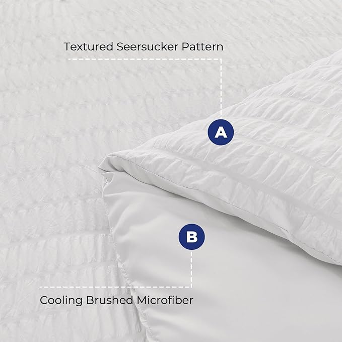 HYMOKEGE White Duvet Cover King Size, Ultra Soft 3-Piece Seersucker Duvet Cover Set with Zipper Closure, Soft Brushed Microfiber Bedding Set with 8 Corner Ties (104"x90", 2 Pillowshams)