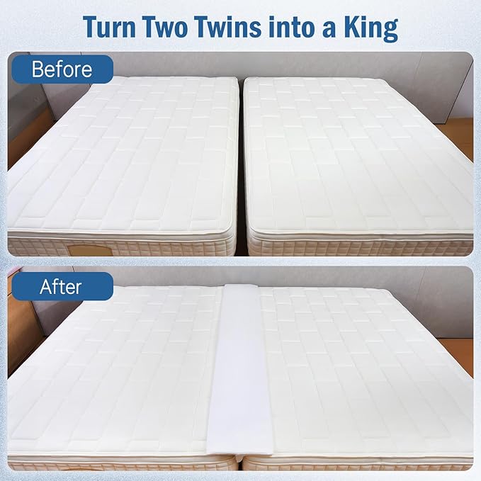 Vekkia 80" x 12" Twin XL/Twin to King Converter with Internal PE Support Sheet & High-Density Foam, Split King Gap Filler for Adjustable Bed, Guest Room, Vacation Rentals, Hotel, Washable Cover