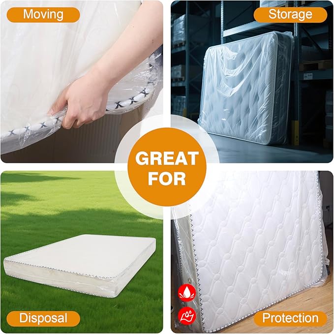 2 Pack Heavy-Duty 4 Mil King/Cal King Mattress Bag for Moving and Storage, Clear Plastic Mattress Cover, Fits Up to 20” Thick