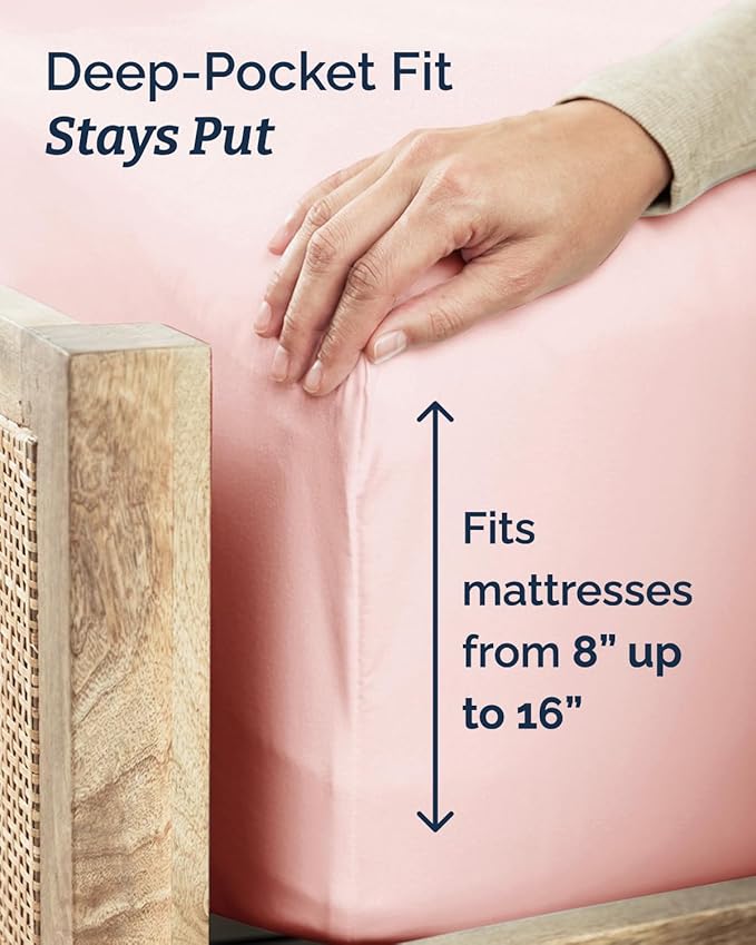 Twin XL 4 Piece Sheet Set - Comfy Breathable & Cooling - Hotel Luxury Bedding for Women, Men, Kids, Teens & Children - 1 Flat & 1 Fitted Sheet & 2 Pillowcases w/ Deep Pockets, Wrinkle Free - Baby Pink