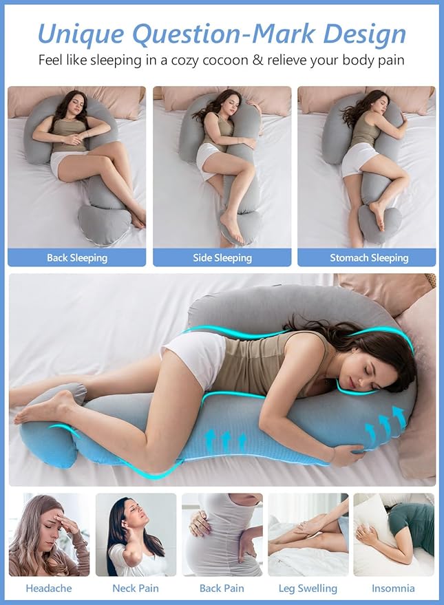 Meiz Question Mark Body Pillow for Adults & Couples - Silky Soft Cover, Cooling Full Body Support for Side Sleepers, Back & Pregnancy, with Detachable Heart Hugging Pillow, Gray