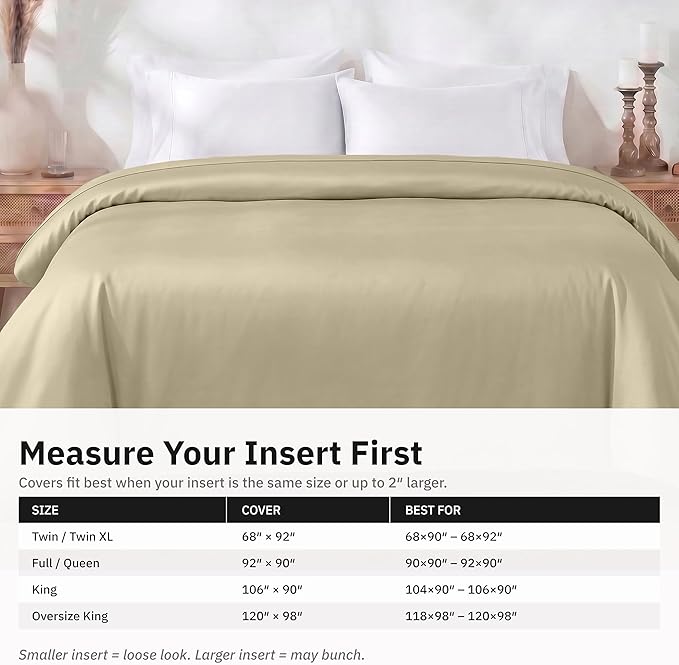 Twin XL/Twin Duvet Cover Only - Premium 400 Thread Count, Natural 100% Cotton Duvet Cover, Soft Sateen Weave, Button Closure and Corner Ties - Beige (Golden Tone)