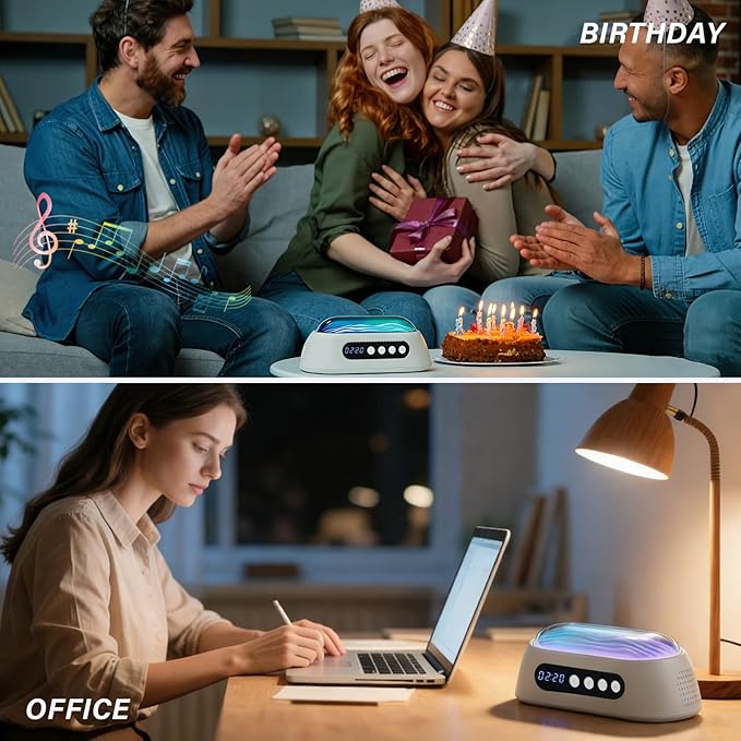 White Noise Machine for Sleep with Built-in Dual Speakers, 18 Soothing Sounds, 30–90 Min Timer, 7-Color Ambient Light, Memory Function, Battery Powered for Bedroom & Office