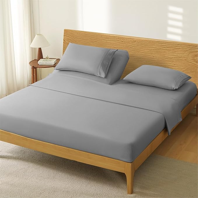 Manyshofu 4 Piece Split Head King Sheets Sets for Adjustable Bed Sheet, Flex Head Split Top King Sheets Grey Sheet Set - 1800 Thread Count Bedding Set with 14-16 Inch Deep Pockets