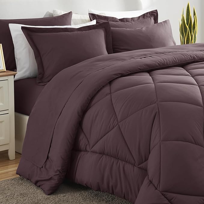 CozyLux Oversized Queen Comforter Set Cocoa Powder - 7 Pieces Bed in a Bag Comforter Set with Sheets, Luxury Soft Bed Set, Bedding Set with Down Alternative Comforter, Sheets, Pillowcases & Shams