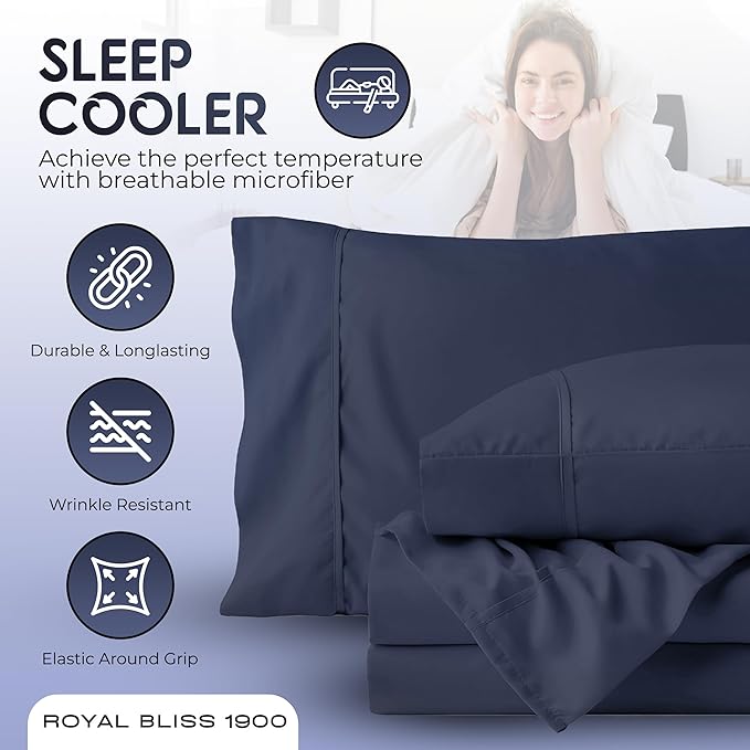 Split California King Sheets Sets - 5 Pcs Set - Cal King Split Adjustable Bed Sheets -Split California King Sheets Sets for Adjustable Bed -Split Cal King Sheets (Navy Blue)