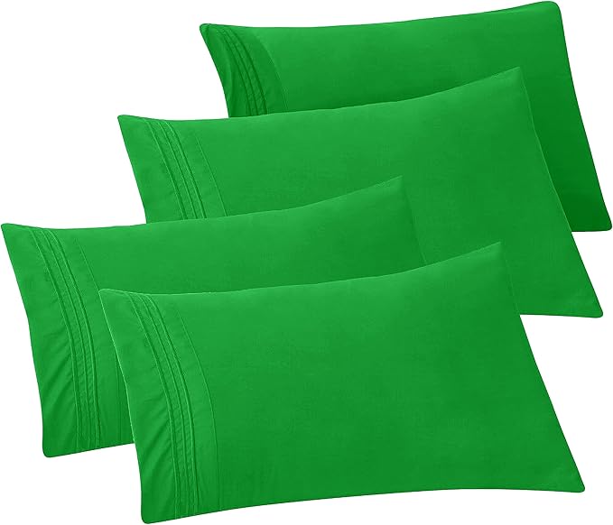 Elegant Comfort 4-Pack Solid Pillowcases 1500 Premium Hotel Quality Microfiber - Smooth Weave, Wrinkle and Fade Resistant, Easy Slip-On, 4-Piece Set, King Pillowcase, Emerald Green