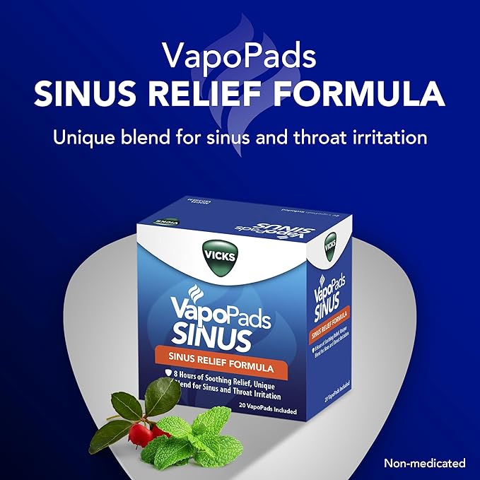 Vicks VapoPads Plus with Sinus Relief Formula - Vapor Pads Refill for Vicks Humidifiers and Steam Inhalers, Scent Pads for Congestion Relief, 20-Pack, Box Color May Vary