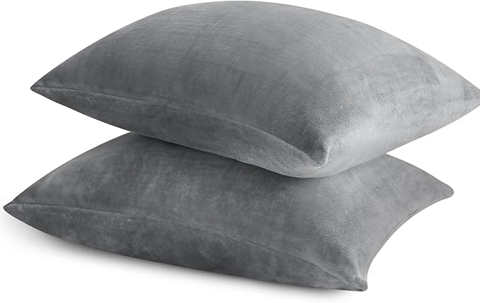 BEDELITE Flannel Pillow Cases Queen Size Set of 2, Super Soft Fleece Pillowcases with Zipper for Bedroom, Sofa, Couch,Luxury Cozy Fuzzy Velvet Pillow Shams for All Seasons(20x30 Inches,Gray)