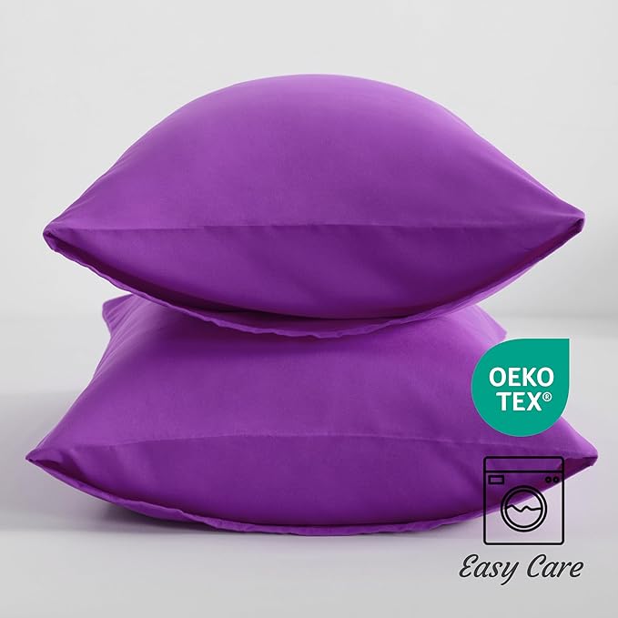 NTBAY Standard Pillow Cases Set of 2, 2 Pack Brushed Microfiber 20x26 Pillow Cases, Soft, Wrinkle, Fade, Stain Resistant Purple Pillow Cases with Envelope Closure, 20x26 Inches, Purple