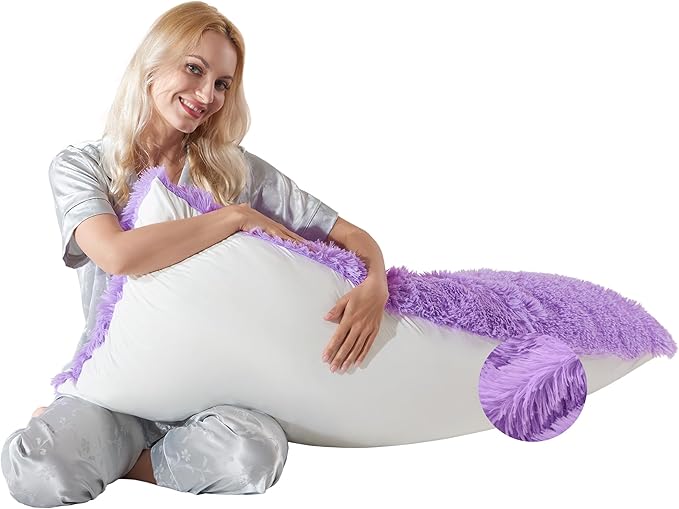 Fluffy Silk Full Body Pillow for Adults 20x54 Satin Body Pillow Cover Pillowcase with Memory Foam for bed Purple Pregnancy Cuddle Snuggles Body Pillows for Sleeping Side Sleeper Pillows for Adults
