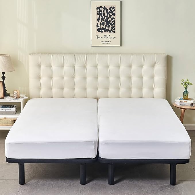 Kingnex Waterproof Split California King Mattress Protector for Adjustable Bed 2 Cali Twin XL 36x84 Soft Noiseless Jersey Fitted Matress Cover with Deep Pocket