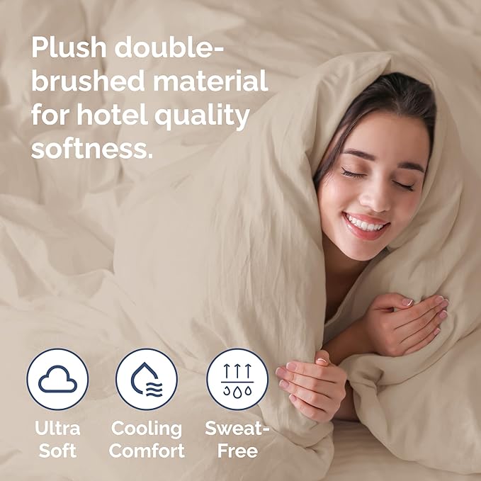Duvet Cover King Size Set - Extra Soft King Duvet Cover 104" x 90" with 2 Pillow Shams - Hotel Luxury, Easy Care and Fade Free w/ Zipper Closures & Ties - All Season, Comfy, Cozy & Breathable (Cream)