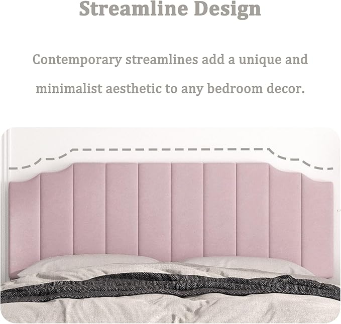Befurtori King Size Headboard Only, Velvet Wall Mounted Headboard King for Adjustable Bed Modern Upholstered Head Board Easy Assembly, Pink