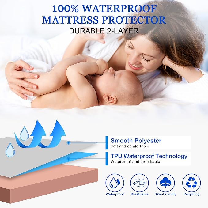 Sufdari Cal King Mattress Protector,Waterproof Mattress Protector,Fitted Sheet Style Mattress Cover with 18" Deep Pocket,Washable and Comfortable-Light Pink,California King