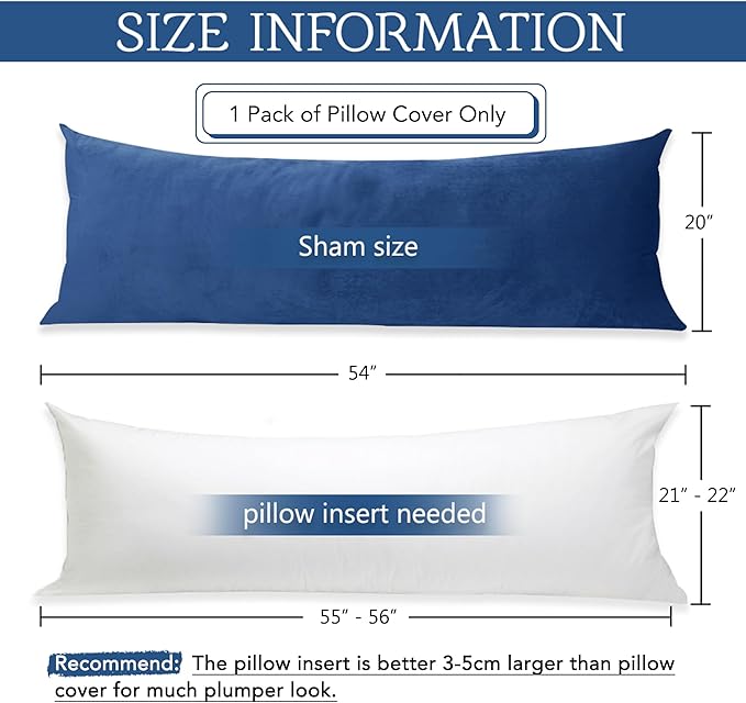 StangH Velvet Body PillowCover, 20 x 54 Blue Pillow Cover, Winter Season Soft Warm Body Pillow Protector Cover for Pregnant Women/Side Sleeper, Royal Blue, 20x54 inches, 1 Pc