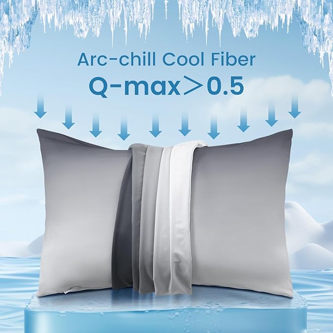 LUXEAR Cooling Pillow Cases, 2 Pack Queen Size Arc-Chill Q-max > 0.5 Gradient Cool Pillowcases for Hair Skin,Breathable Silky Cooling Summer Pillow Cover for Hot Sleepers & Night Sweats- Gradient Gray