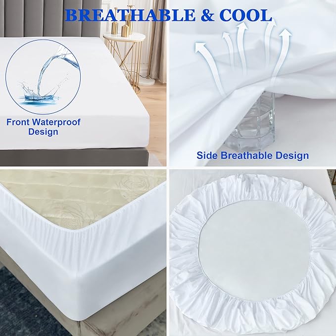 Sufdari Cal King Mattress Protector,Waterproof Mattress Protector,Fitted Sheet Style Mattress Cover with 18" Deep Pocket,Washable and Comfortable-White,California King