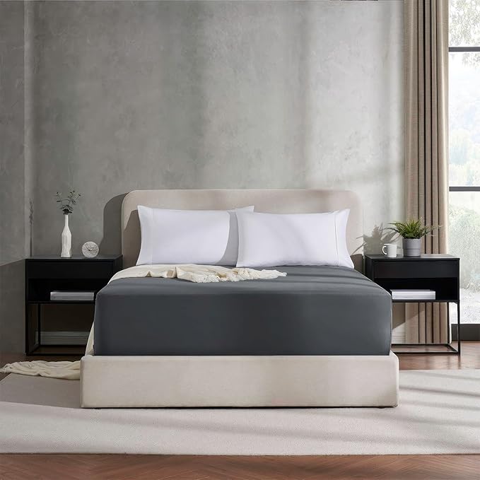 Nestl Grey Extra Deep Pocket Fitted Sheet Full Size, Hotel Luxury Deep Pocket Full Size Fitted Sheet Only Easily Fits 18 to 24 Inch Mattress, Soft, Wrinkle-Free, and Breathable with Corner Straps